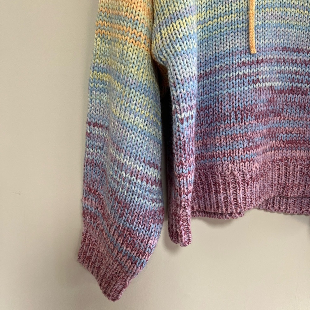 525 America Born in Brooklyn NWT Lace-Up V-Neck Rainbow Marled Knit Sweater, L - Picture 7 of 13